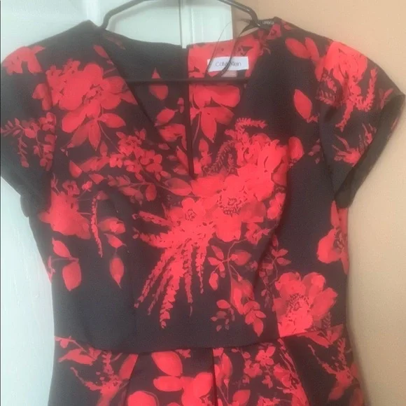 red and black calvin klein dress Calvin Klein Womens Floral Sleeveless Cocktail Dress Red 4